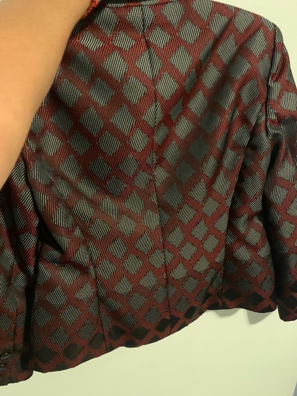 Geometric Patterned Burgundy and Black Jacket